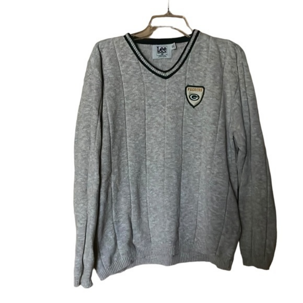 Green Bay Packers Vintage USA Lee Sport V-Neck Varsity‎ Sweater Medium Oatmeal